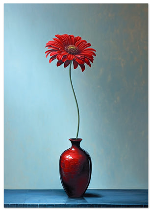 Red single flower in red vase poster