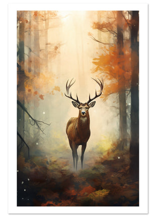 Deer in the woods painting poster