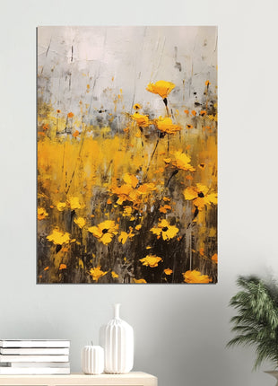 Yellow flower in field painting poster