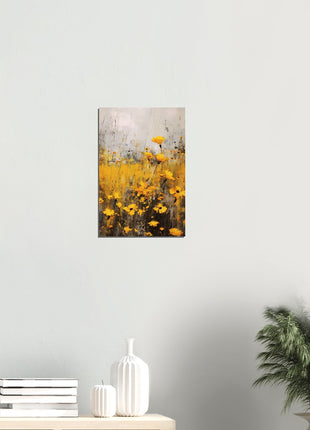 Yellow flower in field painting poster