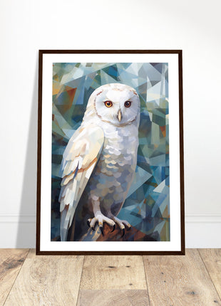 Geometric Harmony: Striking White Owl Poster with Artistic Flair