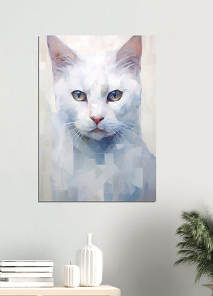 Affiche géométrique chat blanc