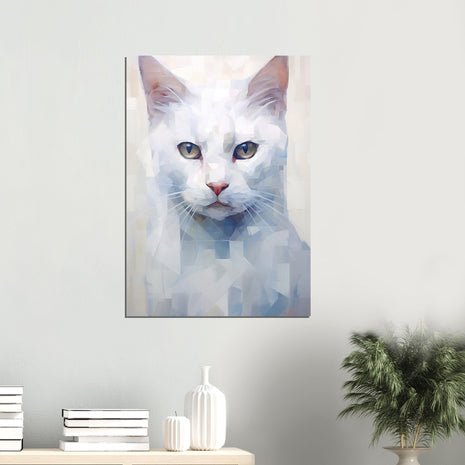 Affiche géométrique chat blanc