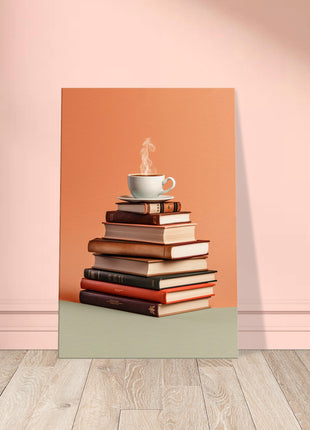 Coffee on stack of books poster