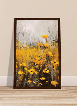 Yellow flower in field painting poster