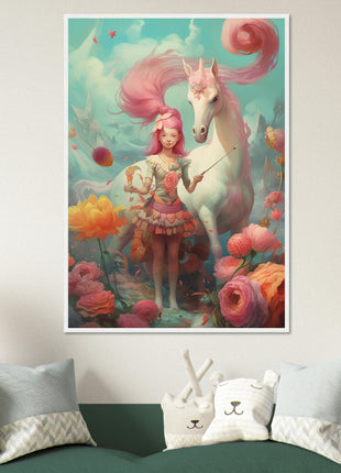 Fille avec son affiche licorne