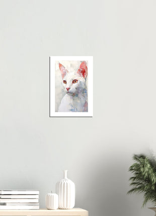 Peinture de chat blanc géométrique fantaisiste : une œuvre d’art époustouflante pour votre collection