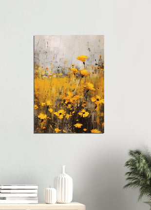 Yellow flower in field painting poster