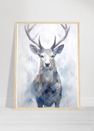 Deer in the mist with geometric blend poster