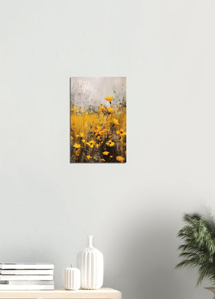 Yellow flower in field painting poster