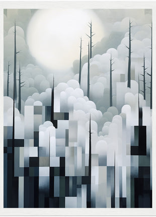 Mystical Fusion: Misty Forest Painting with Harmonious Geometric Interplay