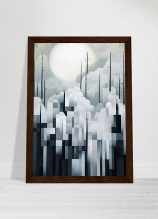 Mystical Fusion: Misty Forest Painting with Harmonious Geometric Interplay