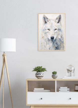 White wolf poster with geometric shapes - Premium Matte Paper Wooden Framed Poster