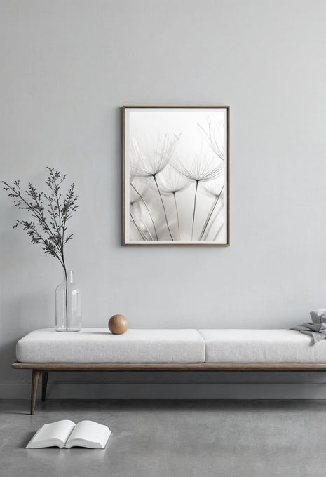 Black & white dandelion seeds poster