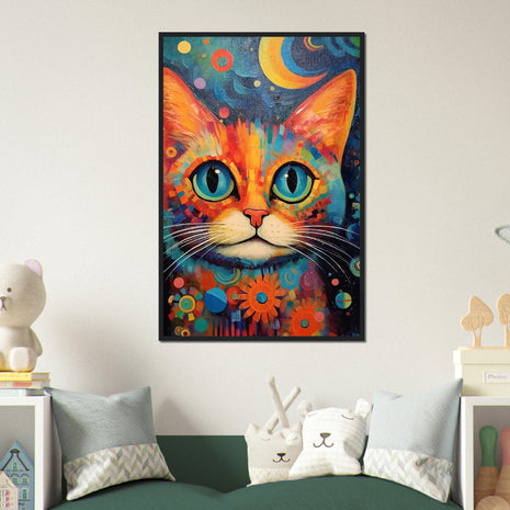 Cat at night kids room poster