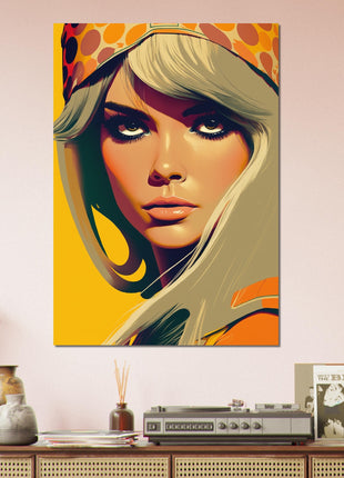 Retro Lady Poster - Yellow Orange Tone